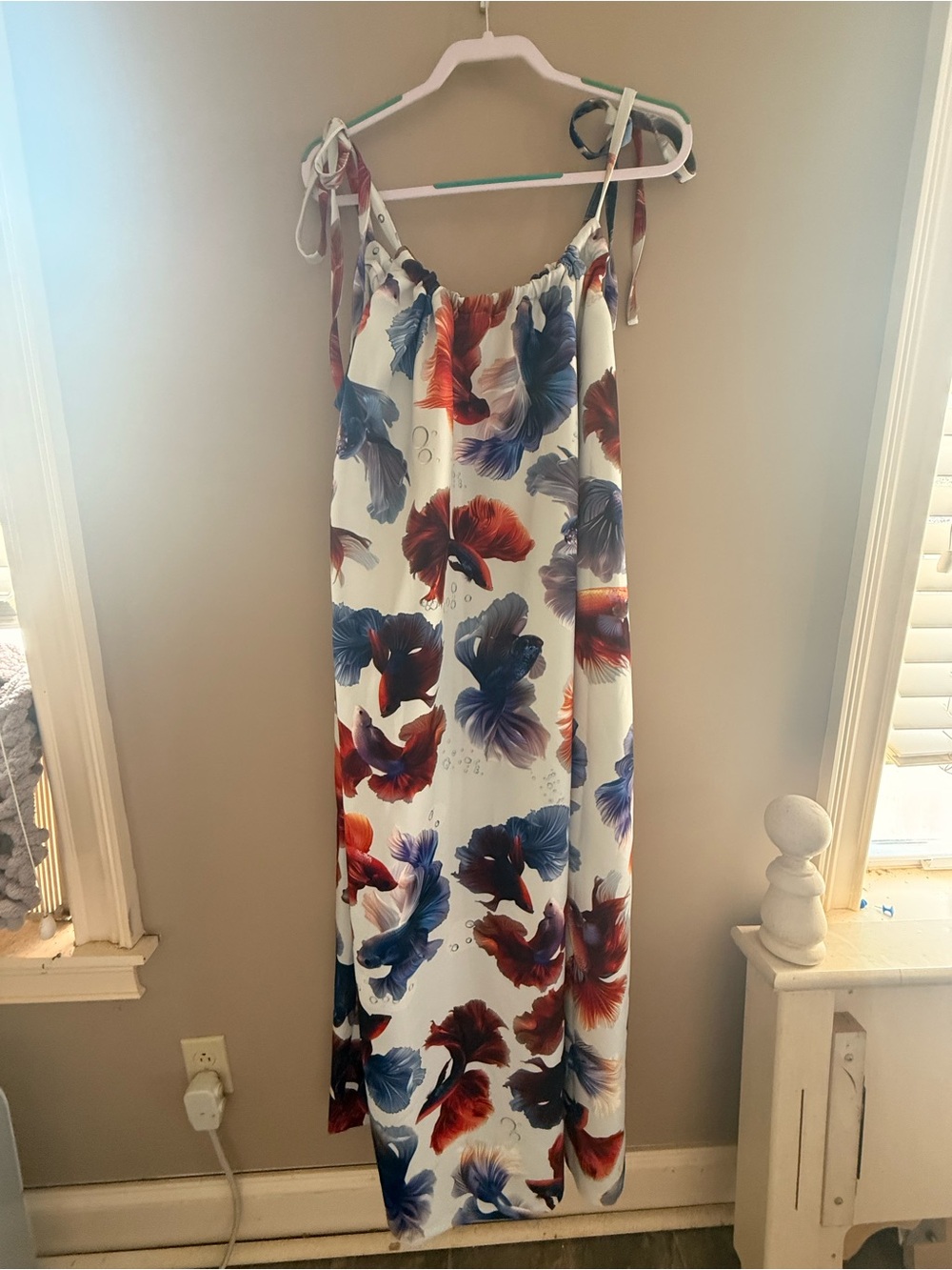 Julia Allert Betta Fish Print Tie Strap Maxi Dress XL NWT Designer MSRP $395 - Picture 2 of 6
